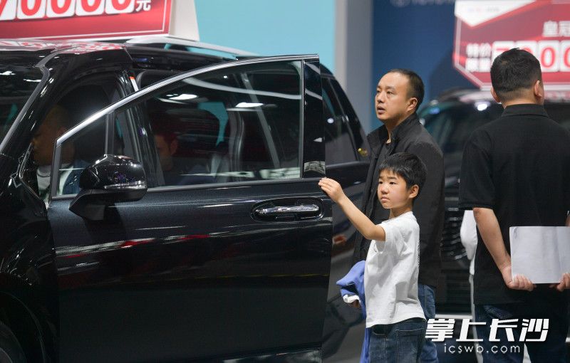 一位小孩看車(chē)看得正認(rèn)真,。