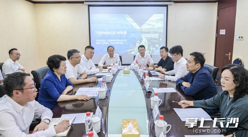 吳桂英與特斯聯(lián)科技集團創(chuàng)始人兼首席執(zhí)行官艾渝交流。