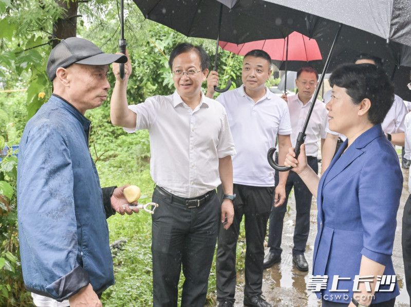 吳桂英在青竹湖街道霞凝港社區(qū)湘江堤灘洪水風(fēng)險(xiǎn)區(qū)隨機(jī)走訪沿岸居民，了解防汛備汛有關(guān)情況,。