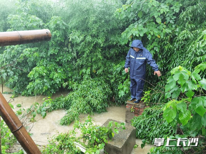 工作人員冒雨對各類排水設施進行安全巡檢,。