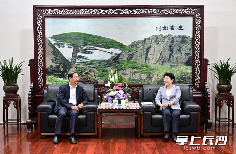 11日上午,，省委常委、市委書(shū)記吳桂英與中德友好協(xié)會(huì)會(huì)長(zhǎng),、中國(guó)前駐德國(guó)大使史明德一行會(huì)談,。  長(zhǎng)沙晚報(bào)全媒體記者 余劭劼 攝
