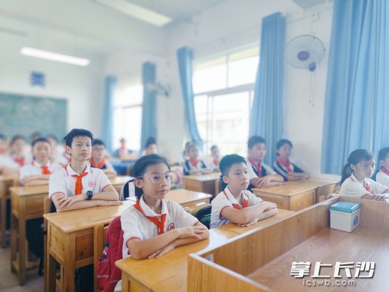 雨花區(qū)砂子塘小學(xué)的學(xué)子們在認(rèn)真觀看《開學(xué)第一課》中,。照片由學(xué)校提供