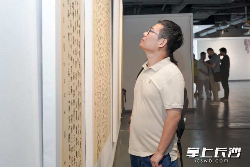 觀眾正在欣賞書法作品,。