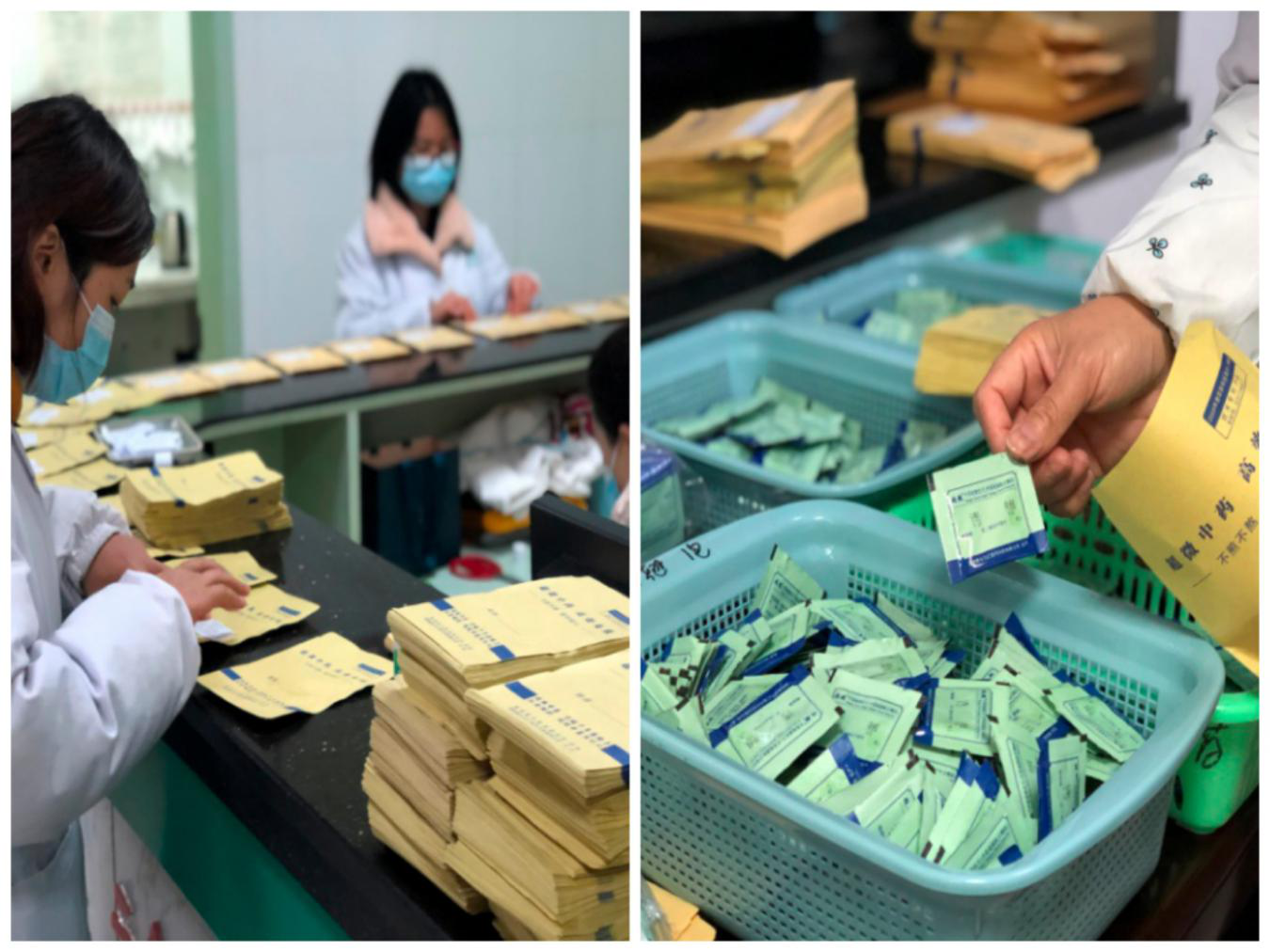 社區(qū)衛(wèi)生服務(wù)中心正在分揀打包預(yù)防中醫(yī)藥劑