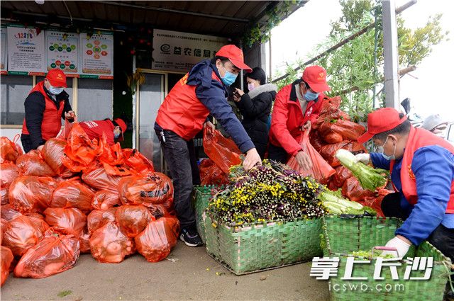 天心區(qū)的愛心志愿者忙著搬運(yùn)蔬菜種植戶家的蔬菜送至需要的社區(qū)居民家中,。 長沙晚報(bào)全媒體記者 石禎專 攝