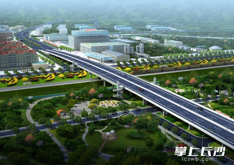 圖為伊萊克斯大道西延線上跨京廣鐵路橋梁效果圖