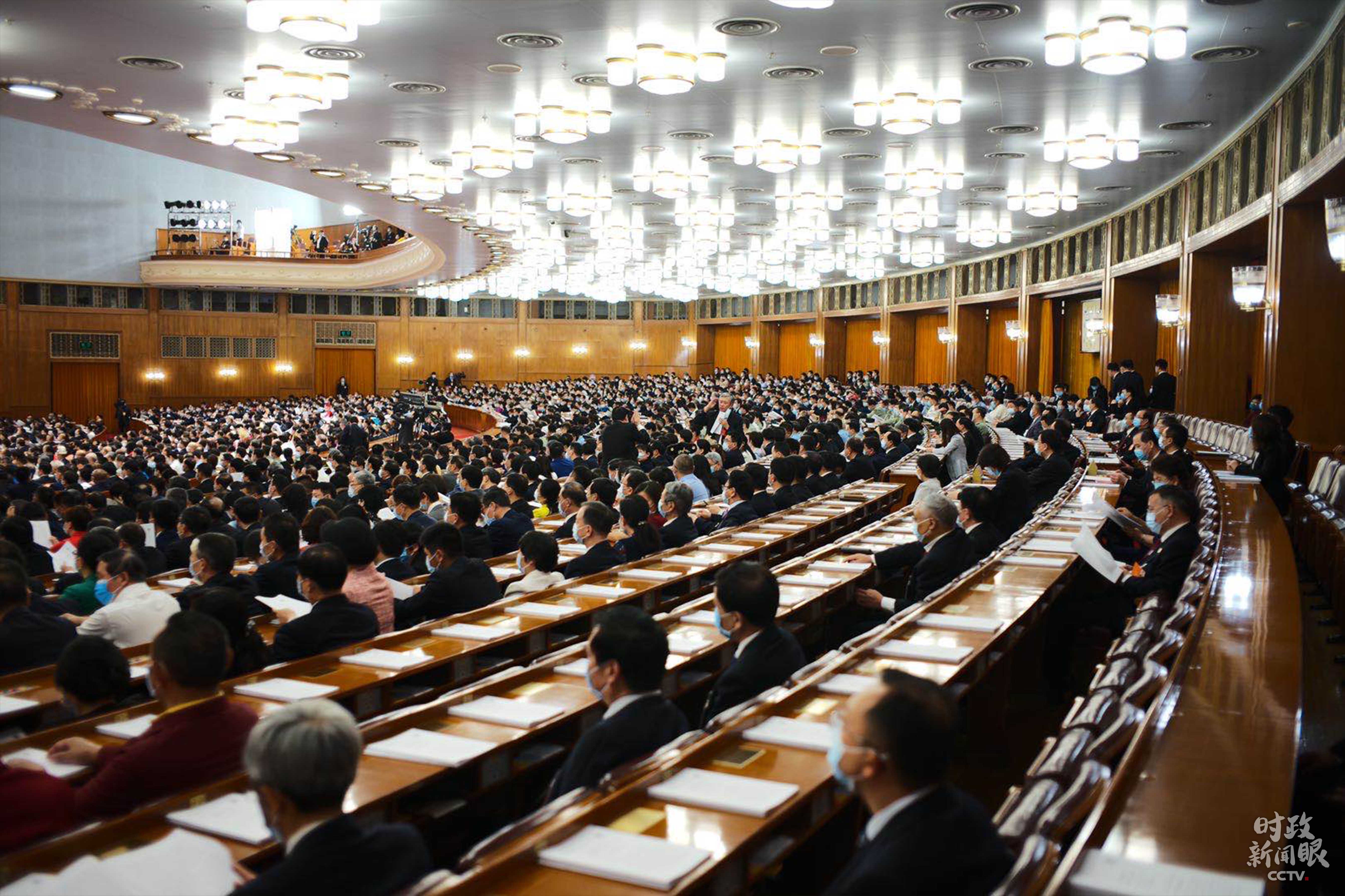 代表們聽取和審議全國人大常委會工作報告,。（總臺央視記者彭漢明拍攝）